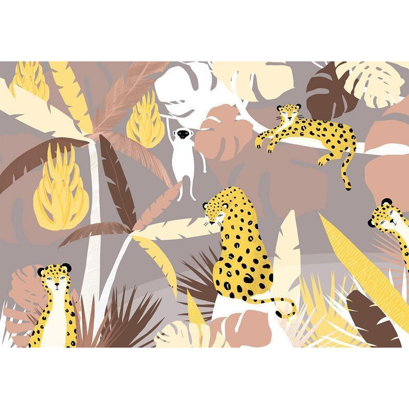 34,00 € Fotobehang - Cheetahs in the jungle - landscape with exotic animals with palm trees for children