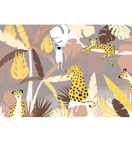 Fototapet - Cheetahs in the jungle - landscape with exotic animals with palm trees for children