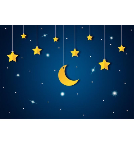 Fototapet - Skyline - night sky landscape with stars and moon for children