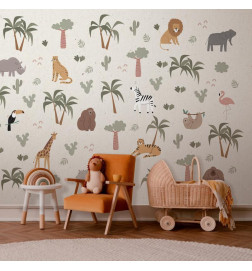 Fototapetti - African Composition - Animals for the Childrens Room on a Paper Background
