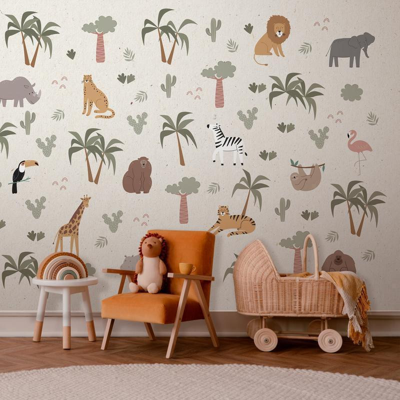 34,00 € Fotobehang - African Composition - Animals for the Childrens Room on a Paper Background