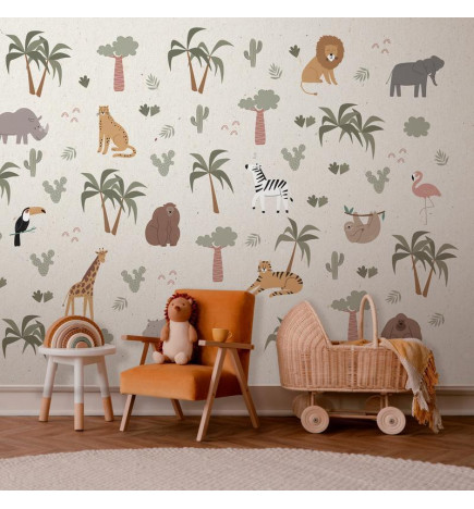 Carta da parati - African Composition - Animals for the Childrens Room on a Paper Background