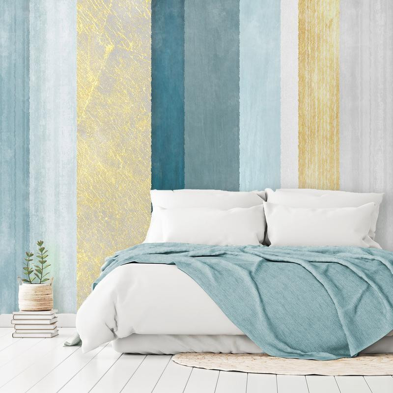 34,00 € Fotobehang - Striped pattern - abstract background in stripes in blue tones with gold pattern