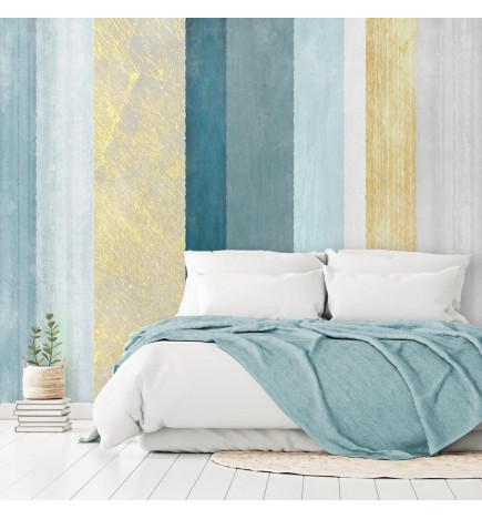 Mural de parede - Striped pattern - abstract background in stripes in blue tones with gold pattern