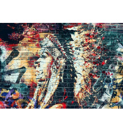 Fotomural - Street art - colourful graffiti with profile of a woman on a brick background