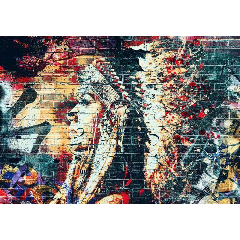 34,00 € Fototapet - Street art - colourful graffiti with profile of a woman on a brick background