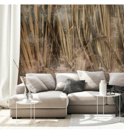 Fototapeet - Dry leaves - landscape of tall grasses in boho style with paint patterns