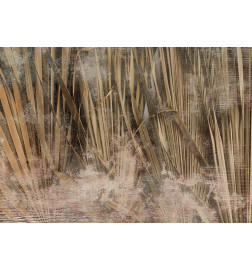 Mural de parede - Dry leaves - landscape of tall grasses in boho style with paint patterns