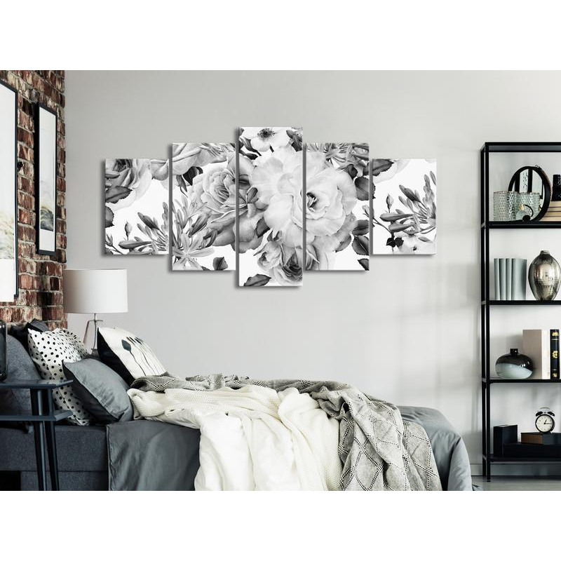 95,90 € Canvas Print - Rose Composition (5 Parts) Wide Black and White