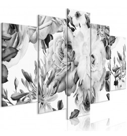 Schilderij - Rose Composition (5 Parts) Wide Black and White