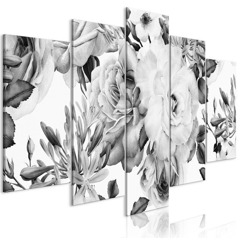 95,90 € Tablou - Rose Composition (5 Parts) Wide Black and White