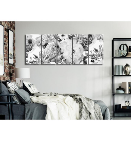 Canvas Print - Rose Composition (5 Parts) Narrow Black and White