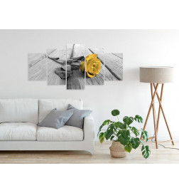 Canvas Print - Rose on Wood (5 Parts) Wide Yellow