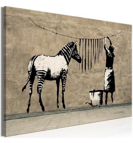 Canvas Print - Banksy: Washing Zebra on Concrete (1 Part) Wide