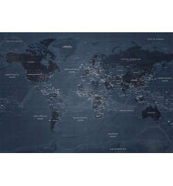 Carta da parati - World map in blue - continents with inscriptions in English