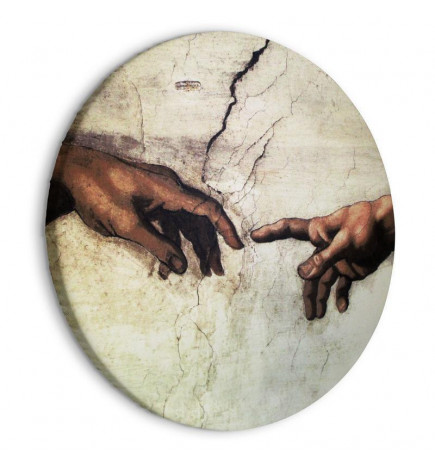 Apaļa glezna - The Creation of Adam - hands from a fresco by Michelangelo