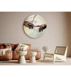 Round Canvas Print - The Creation of Adam - hands from a fresco by Michelangelo