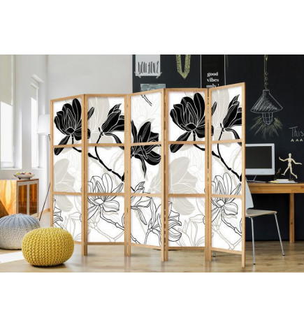Japanese Room Divider - Black and White Flowers II