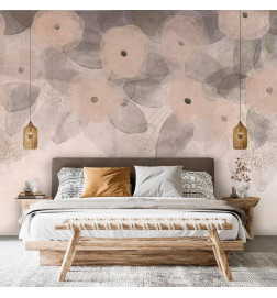 Papier peint - Minimalist meadow - patterns on a delicate beige textured background