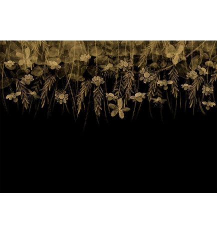 Fotomural - Nature landscape - black abstract nature motif with flowers in sepia
