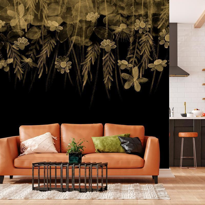 34,00 € Wall Mural - Nature landscape - black abstract nature motif with flowers in sepia