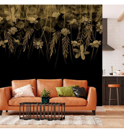 Mural de parede - Nature landscape - black abstract nature motif with flowers in sepia