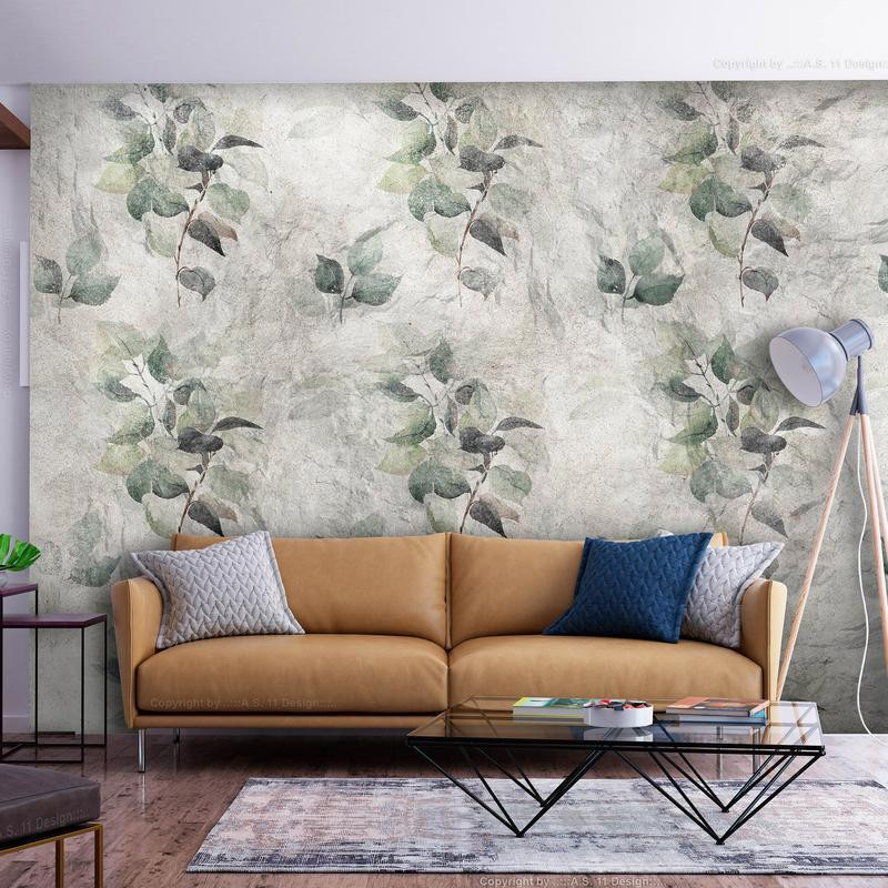 34,00 € Fotobehang - Statue of nature - plant motif with green leaves with grey patterns