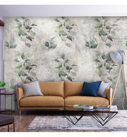 Mural de parede - Statue of nature - plant motif with green leaves with grey patterns