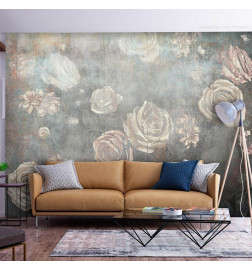 Mural de parede - Misty nature - muted rose flowers on a background in grey tones