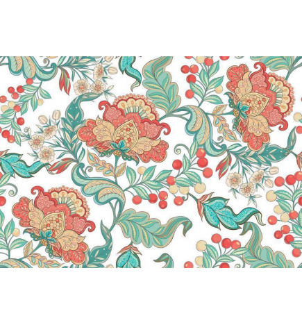 Fototapeet - Ethnic vegetation - plant motif with ornaments in coloured flowers