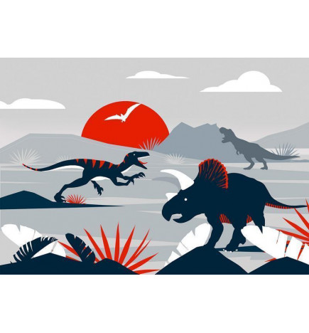 Fototapetas - Last dinosaurs with red - abstract landscape for a room