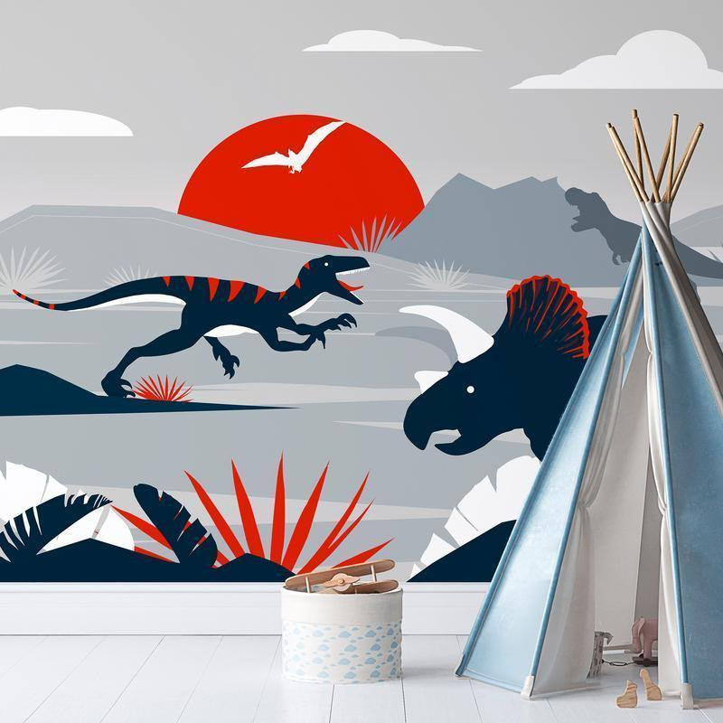 34,00 €Mural de parede - Last dinosaurs with red - abstract landscape for a room