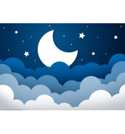 Fotobehang - Moon dream - clouds on a dark blue sky with stars for children