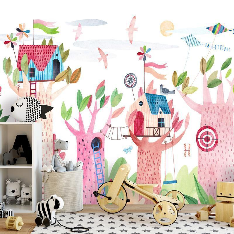 34,00 € Fototapetti - Painted tree houses - a colourful fantasy with kites for children