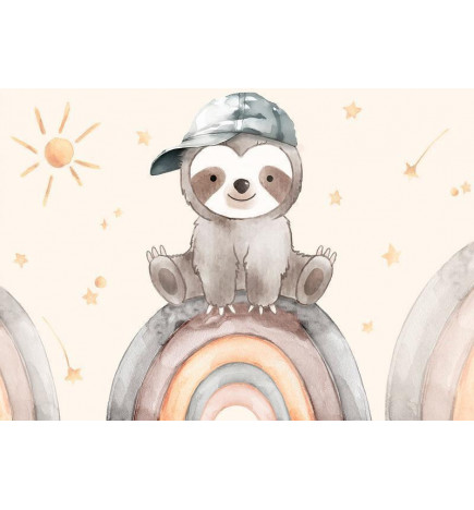 fotomurale per bambini con un panda col cappello