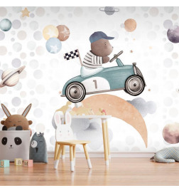 Wall Mural - Teddy Bear in a Racing Car