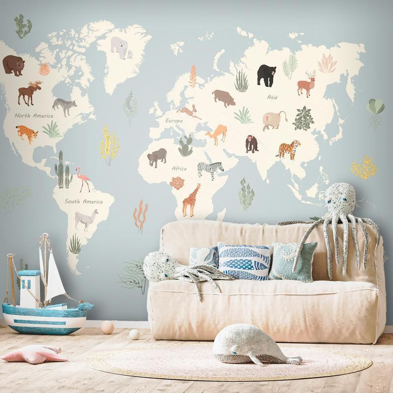 34,00 € Wall Mural - Pastel Planet - Animals and Underwater Plants on a Map