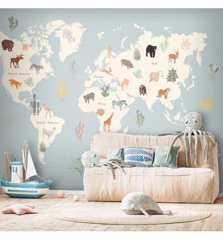34,00 € Wall Mural - Pastel Planet - Animals and Underwater Plants on a Map