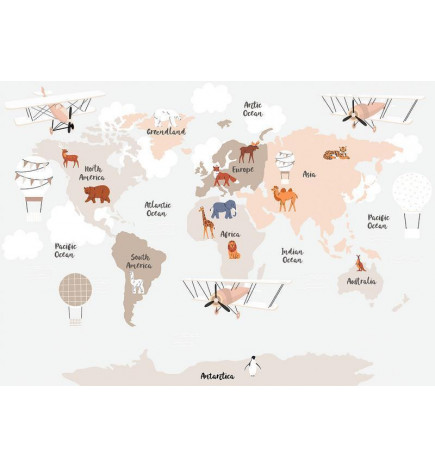 Fotobehang - World Map in Beige Tones for Childrens Room