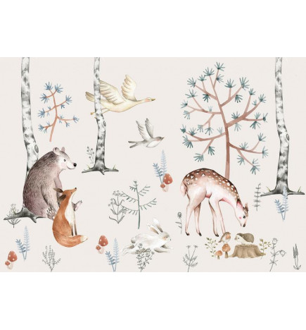 Fototapeet - Forest Land With Animals Painted in Watercolours