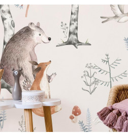 Fototapeta - Forest Land With Animals Painted in Watercolours