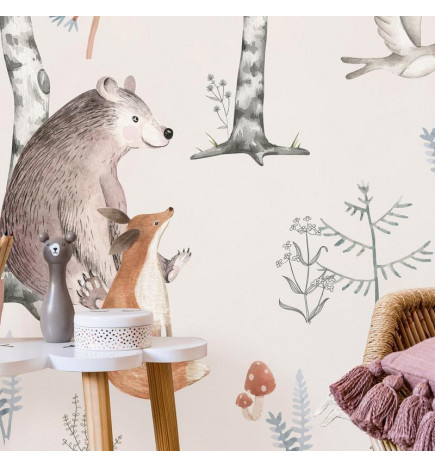 Papier peint - Forest Land With Animals Painted in Watercolours