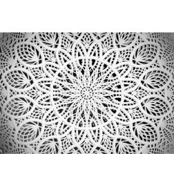 Papier peint - Orient - white geometric composition in the type of mandala on a black background