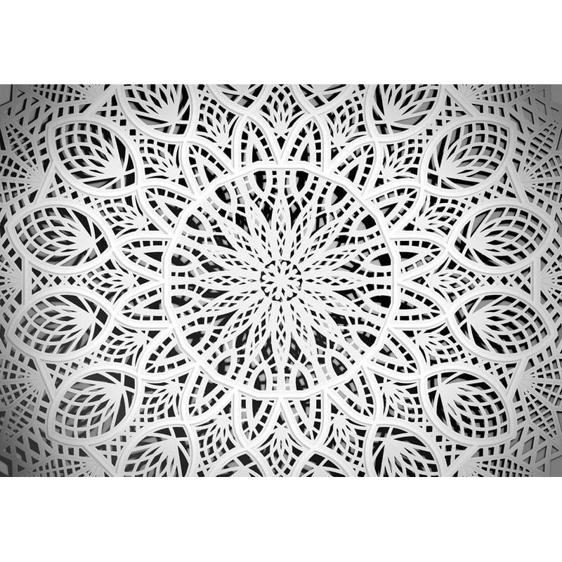 34,00 €Papier peint - Orient - white geometric composition in the type of mandala on a black background