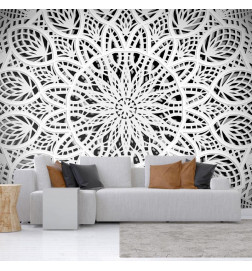 Wall Mural - Orient - white geometric composition in the type of mandala on a black background