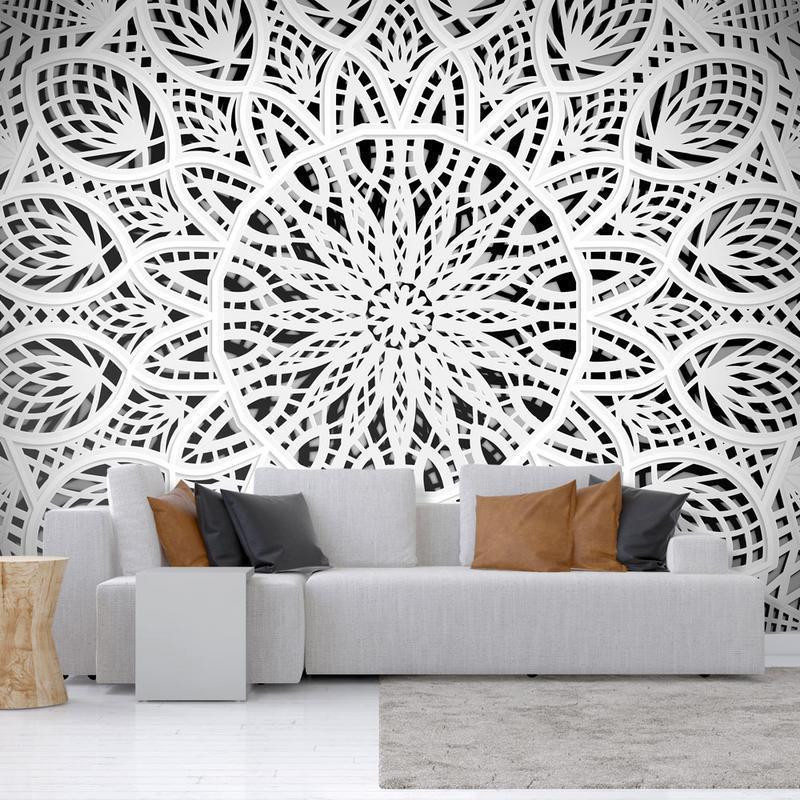 34,00 € Fotomural - Orient - white geometric composition in the type of mandala on a black background