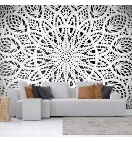 Mural de parede - Orient - white geometric composition in the type of mandala on a black background