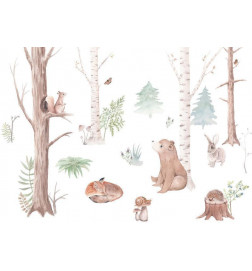 Wall Mural - Subtle Illustration With Forest Animals