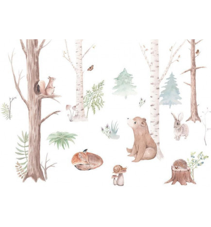 Mural de parede - Subtle Illustration With Forest Animals
