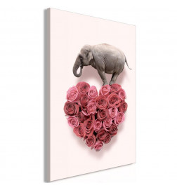 Schilderij - Elephant Lover (1-part) - Elephant Amid Pink Flowers